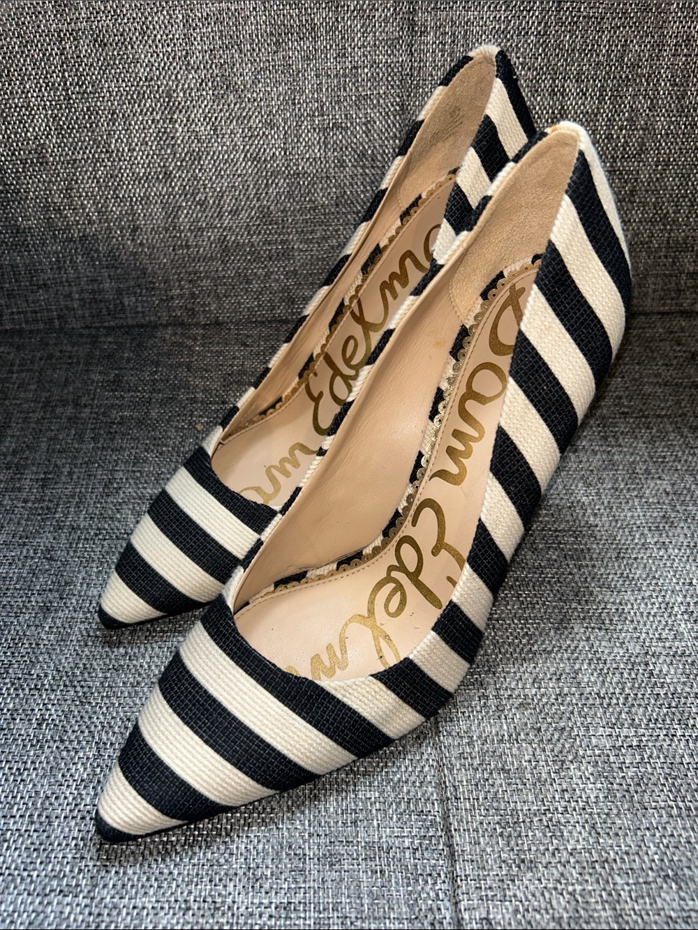 Sam Edelman Black and Cream Striped Pointed Pumps - Picture 2 of 9